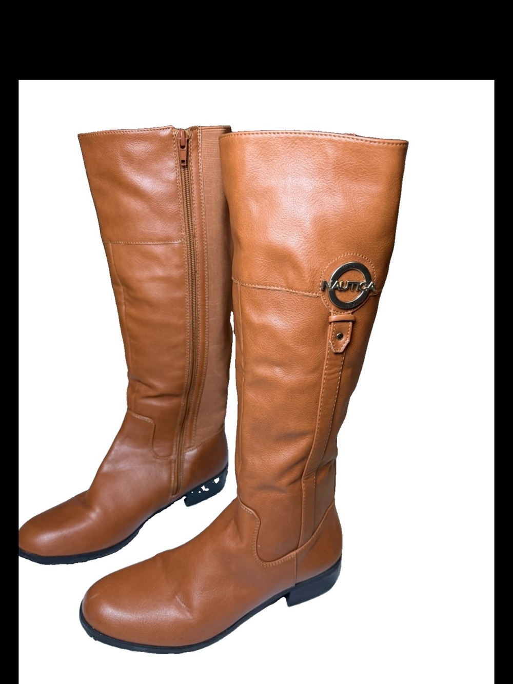 Nautica Women's Cognac Leather Tall Riding Boots